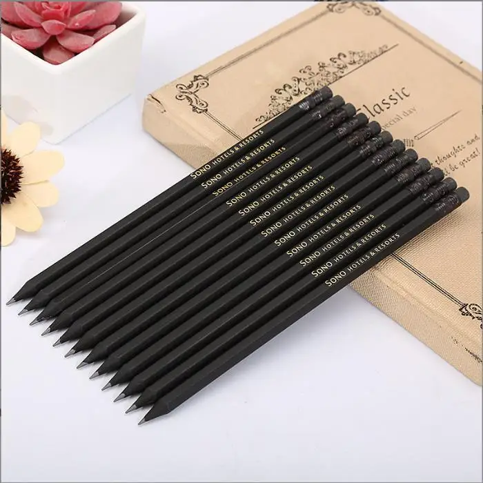 Wholesale Custom Logo 7 inch Pencis Round Body  Black Wood HB Pencil with Eraser for School/Office