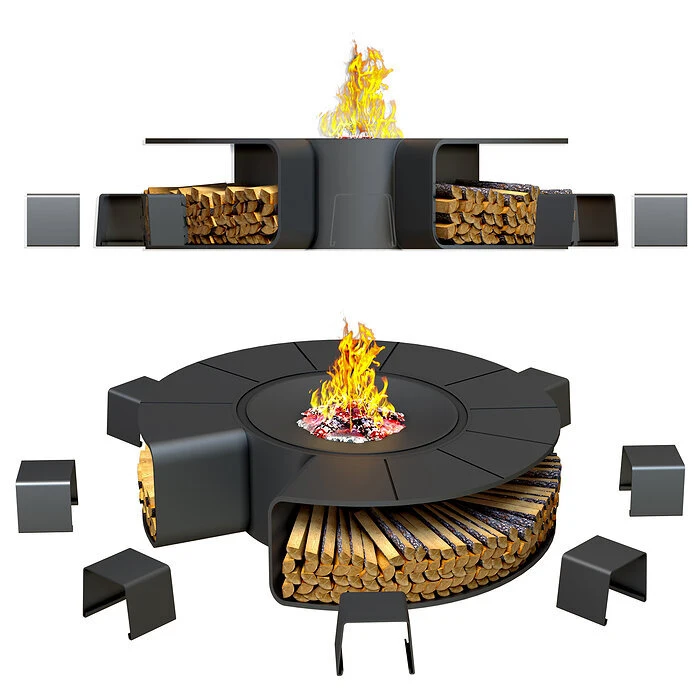 Custom Cast Iron Wood Burning Fireplace Fire Pit Furnture Outdoor Set