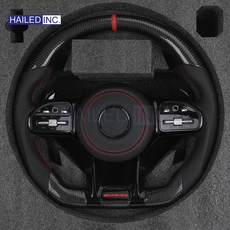 HAILED Black Style Half Perforated Leather Carbon Steering Wheel for Mercedes Benz W213 C238 W463 W464 W222 C217 W205 C63 AMG