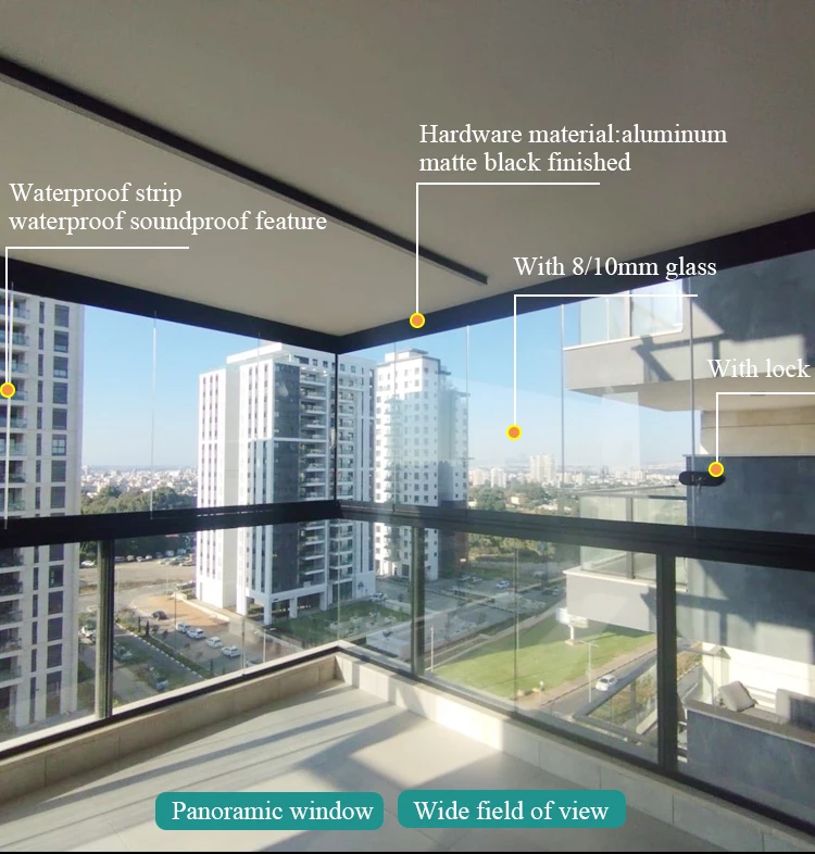 HDSAFE Glass Balcony Design Frameless Glass Sliding Bi Fold Window Terrace Aluminum U Channel Glass Railing and Sliding Window