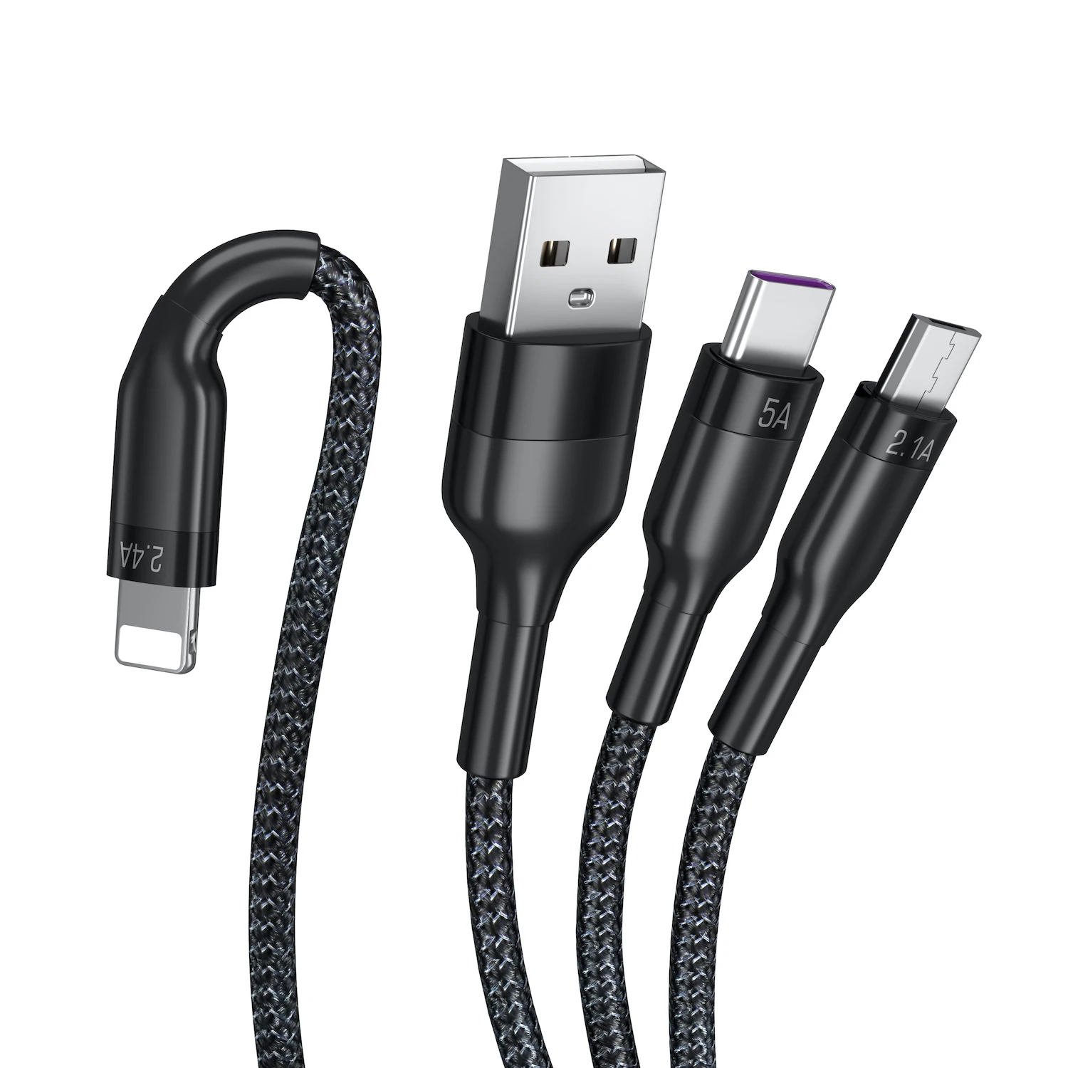 
5A USB Fast charging Cable QC 2.0 3.0 4.0 USB Type C Cable iOS Micro USB C Quick Charge 3 IN 1 Charging Cable 