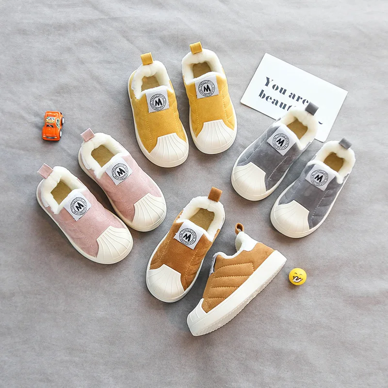 Детская обувь с хлопковой подкладкой, зимняя стильная теплая Повседневная обувь с мягкой подошвой и мягкой подошвой для мальчиков и девочек