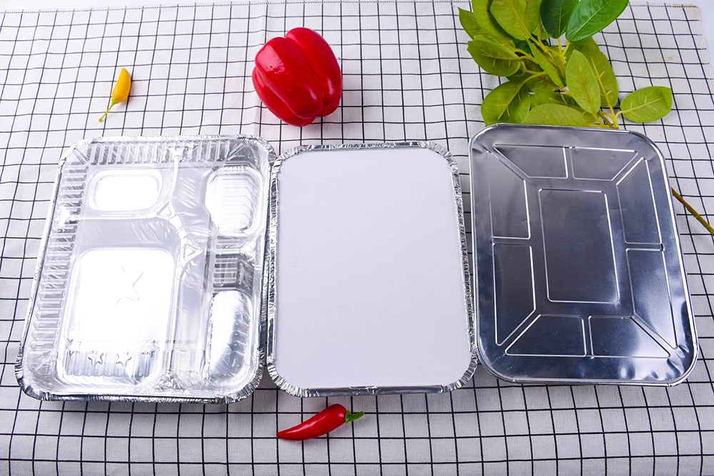2 3 4 Compartment Disposable Food Aluminum Foil Container Fast Food Take out Foil Food Tray with Lids