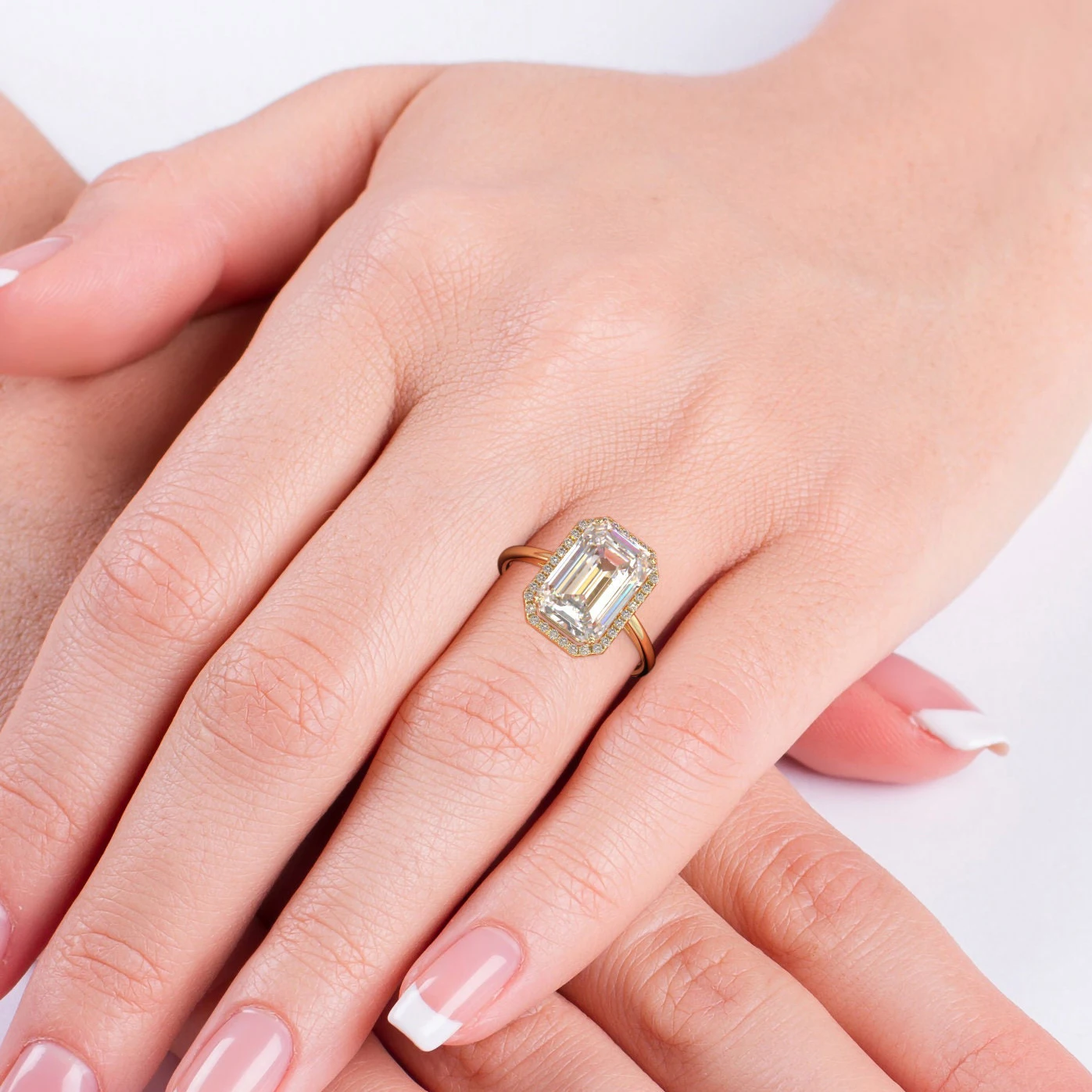 MEDBOO OEM ODM ювелирные изделия 18K розовое желтое настоящее золото 4 карата изумрудная огранка vvs Муассанит бриллиант обручальное кольцо ювелирные изделия Halo с Gra