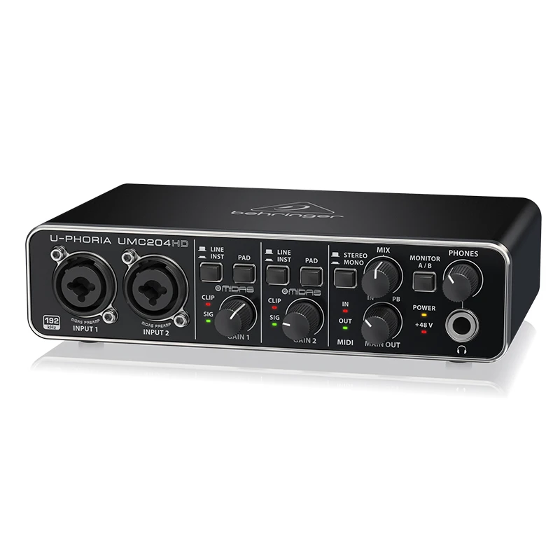 
Audiophile UMC204HD Mic Preamplifier Professional Studio Sing Music Live Recording Guitar band USB Audio Interface Sound card 