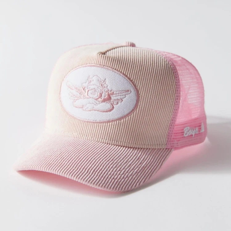 Wholesale High Quality 5 Panel Custom 3D Embroidery Logo Mesh Adult Women Corduroy Trucker Hat Cap