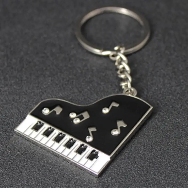 Custom Logo New Design Cool Metal Piano Shape keychain Pendant Blanks piano Key Ring For Musical Instrument Shop Gifts