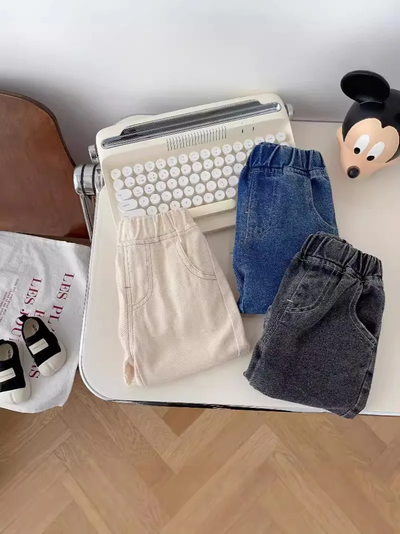 Solid Color Simple Soft Casual Jeans for Boys 0-5 Years Old Trendy Korean Style Baby Trousers Spring Fashion-AK052