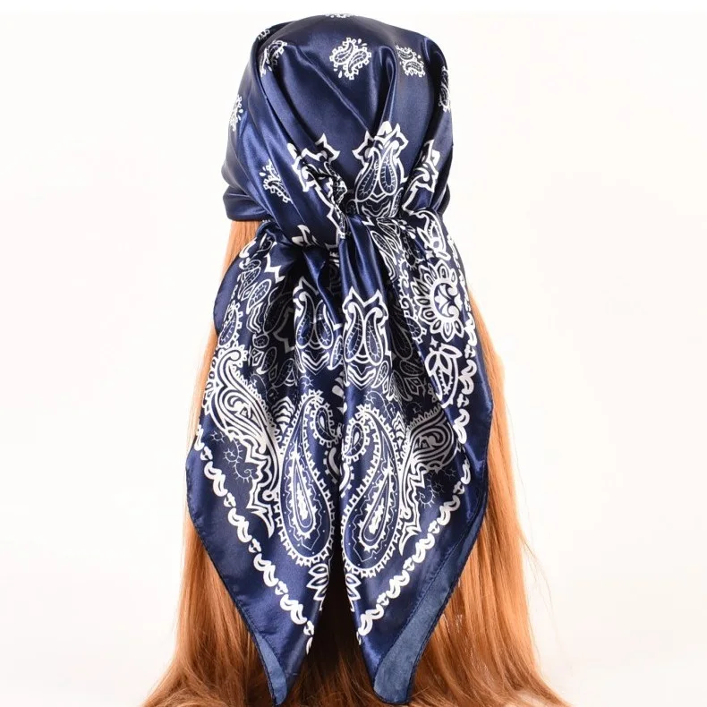 Women Large Silk Satin Paisley Head Scarves Bandana Style Shawl and Scarf 90*90cm Square Plain Shawls Head Scarfs for Ladies
