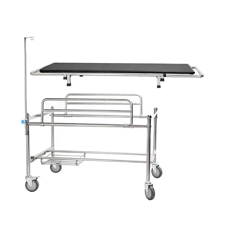 stainless steel back lift medical patient emergency transfer stretcher trolley with mattress