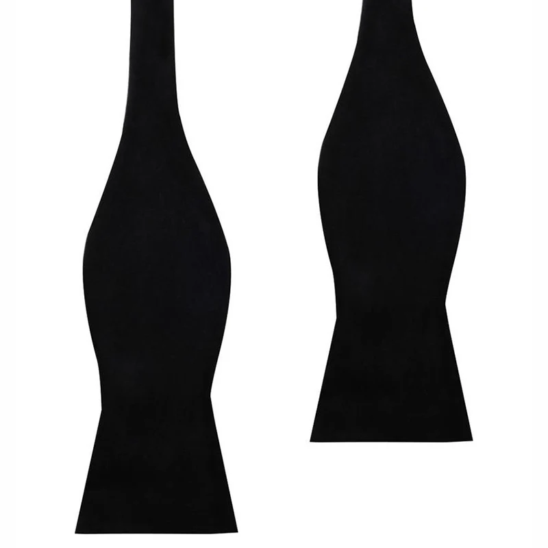 Custom Fashion Solid Plain Black Silk Self Tie Bow Ties
