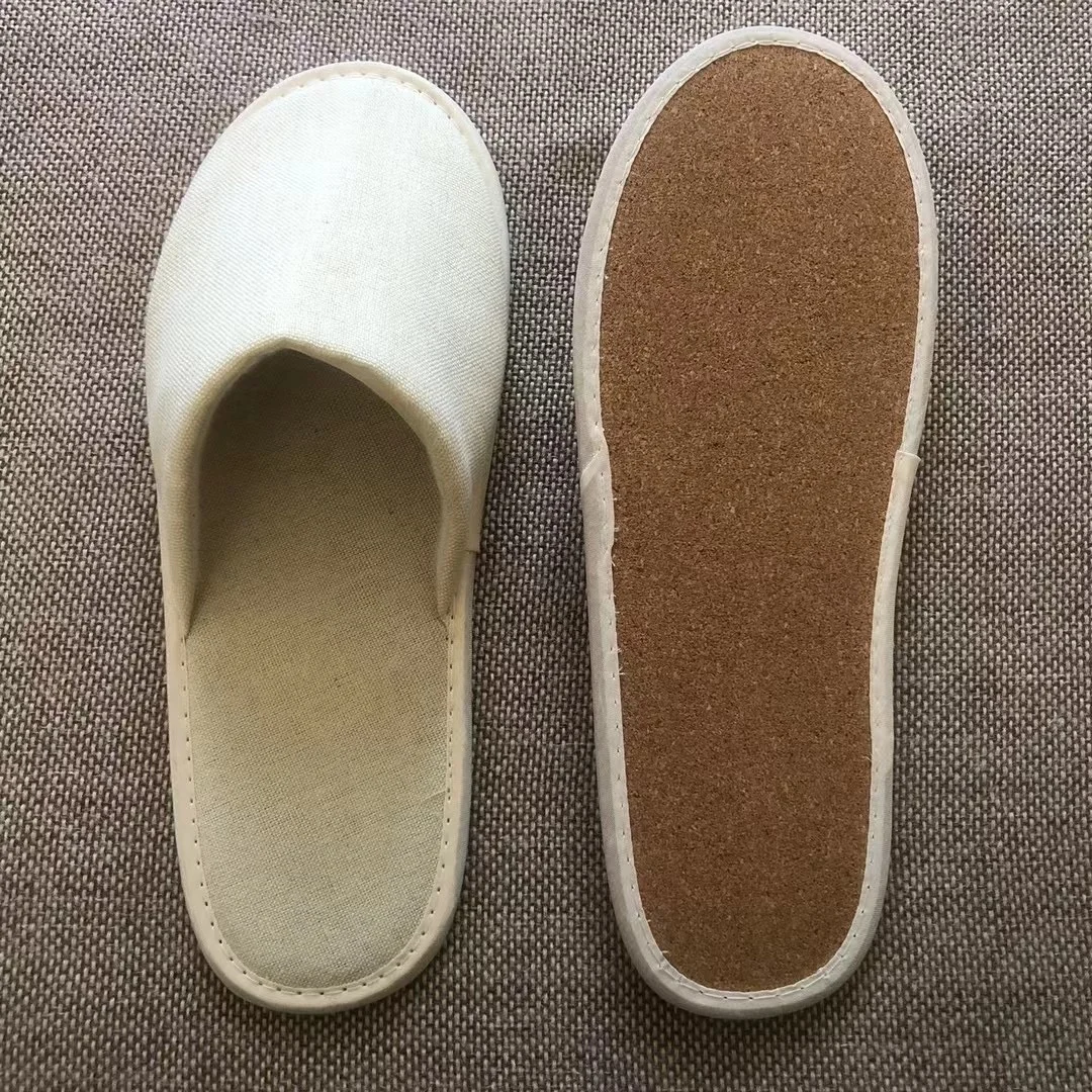 eco-friendly disposable unisex hotel spa Cork Coconut Fiber sole canvas indoor slipper