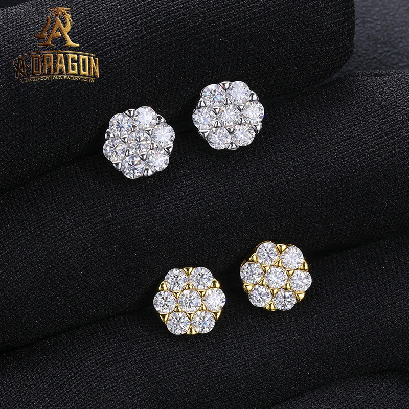 10k gold Moissanite Hoop Earrings Ins Hot Sells Fancy Round Brilliant Cut VVS Fine Jewelry Earrings Stud