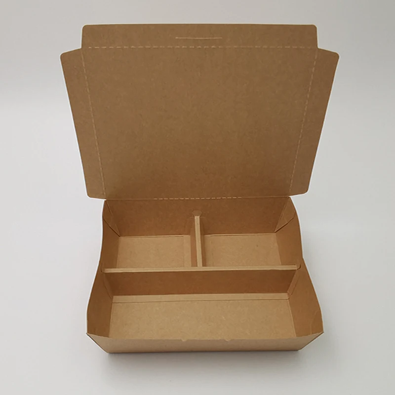 3 compartment kraft paper food packaging container