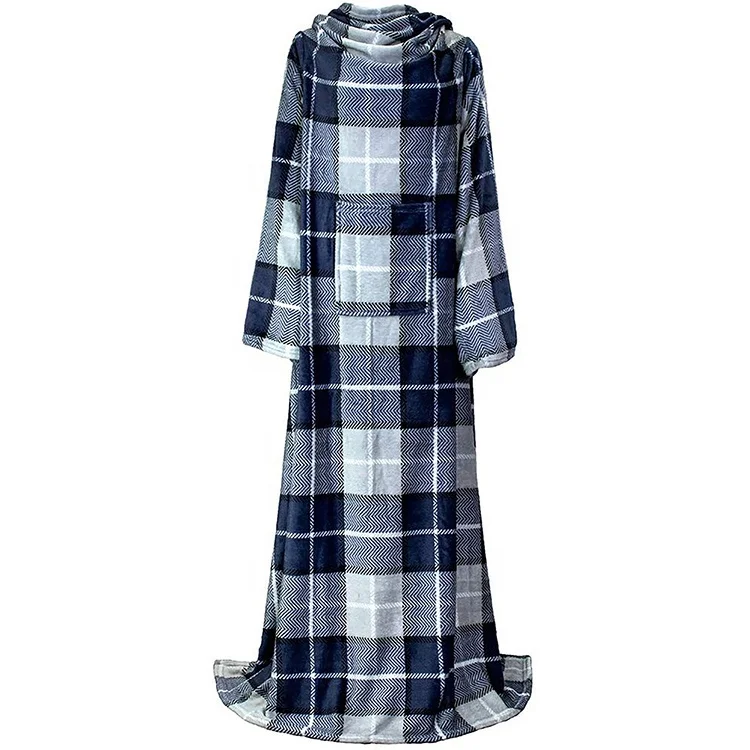 
Wholesale Adult Wearable Sherpa Fleece Adult Gown Solid Cozy TV Blanket with Sleeves 