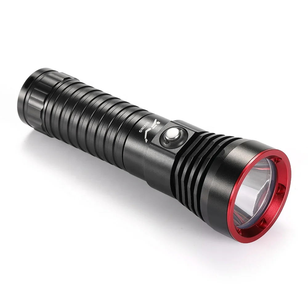 Diving Flashlight 3000lumens Scuba Diving Torch Aluminum Alloy Diving Torch Camping with 26650 battery charger Kit