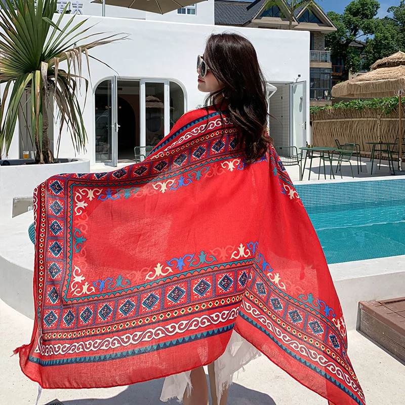  Factory wholesale summer cotton and linen big shawl female beach towel