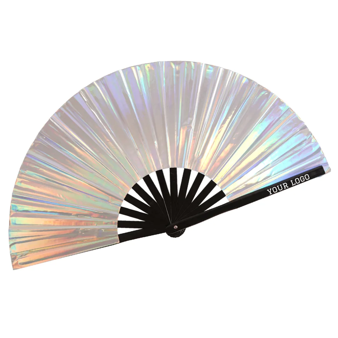 PVC Laser Rave Hand Fan Clack Handheld Fan for Party Large Folding Fan with Bright Color Festival