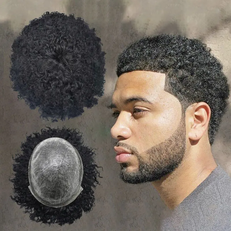 Wholesale Men Wigs 100% European Virgin Human Hair Toupee Pieces Thin PU base Afro curly Replacement System Toupee For Men