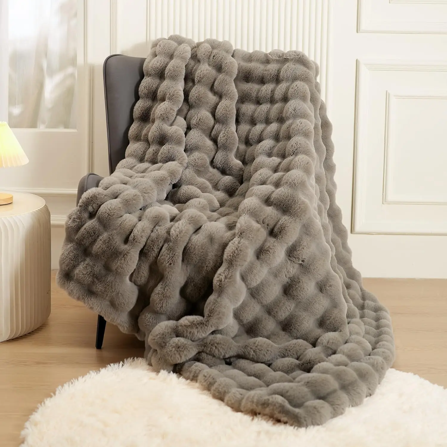 Rabbit Fur Blanket Bubble Blanket,Super Heavy Warm Cozy Blankets for Couch Bed Sofa,Faux Fur Throw Blankets for Home Decor