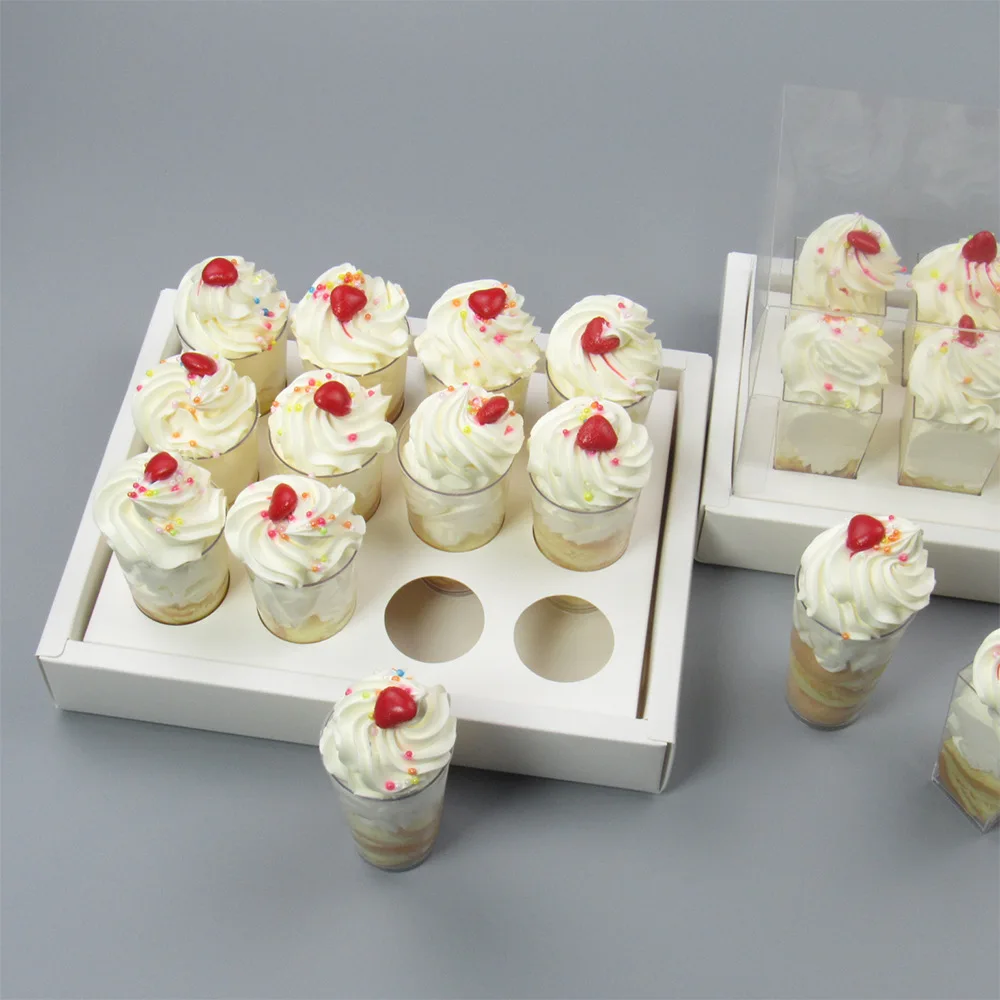 6/12/24 cavity New Paper Cake Box with Windows for Tiramisu Cups Clear Packaging Box for Mousse Cups Dessert Packaging Box