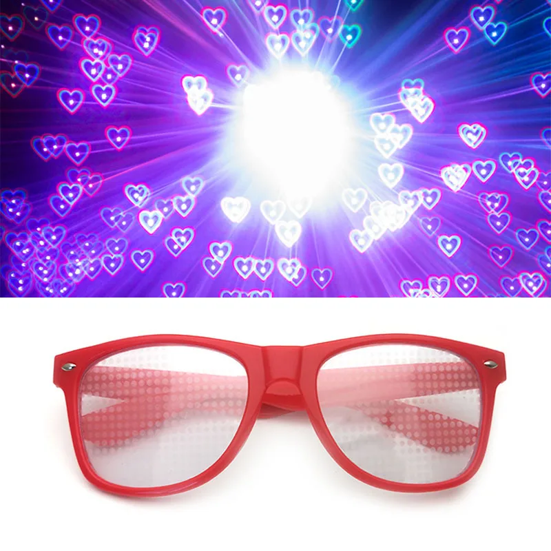 Festival Heart Diffraction Plastic Glasses Frame 3D Firework Glasses Heart Shape Paper Diffraction Rainbow 3D Glasses for Party