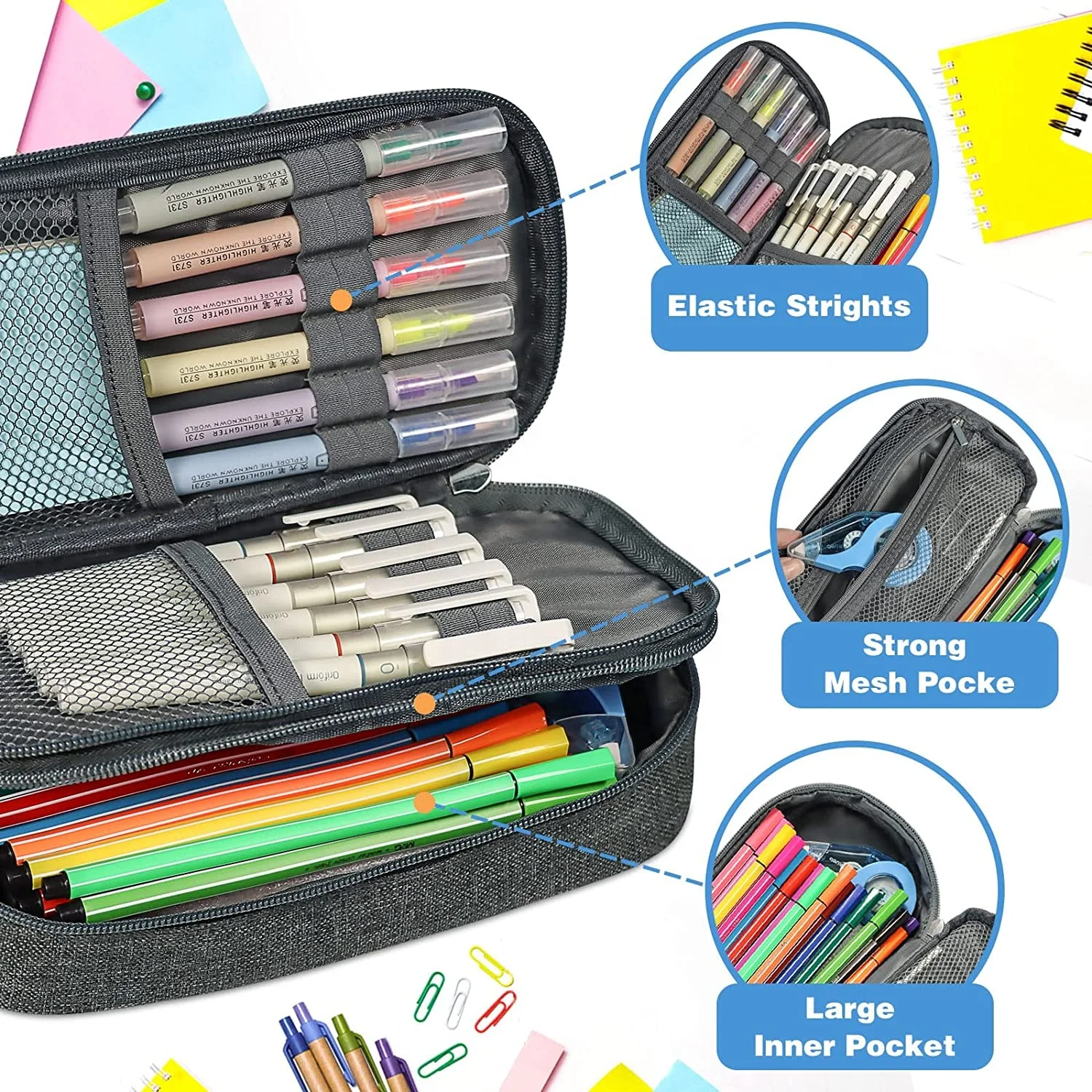 Large Capacity Pen Case Canvas Pouch Bag For Office Middle High School College Student Pencil Case