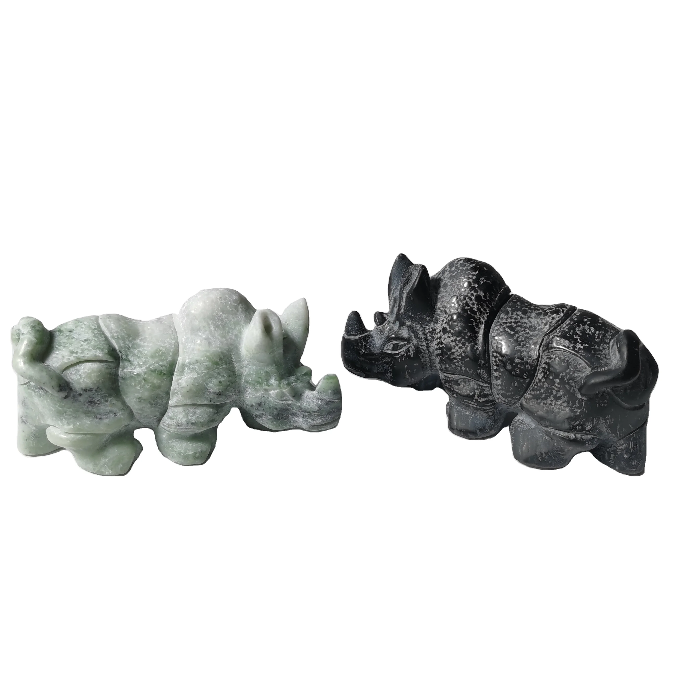 wholesale crystal carving calcite animals crystal crafts healing stone jade rhinoceros for gift