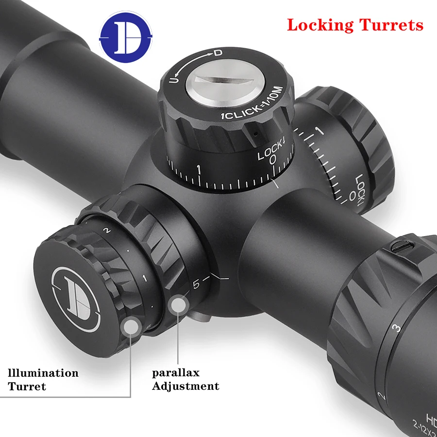 DISCOVEYROPT OEM Cheap LPVO Telescopic Scope Tactical 2-12x24 IR SFP Red Illuminator Compact Hunting Optical Scope