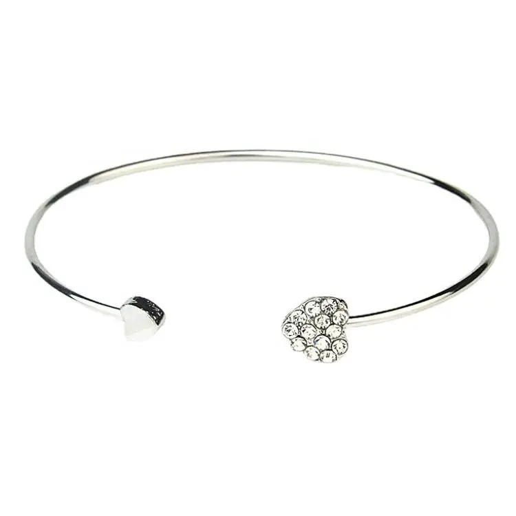 Hot Selling Crystal Double Heart Bow Adjustable Cuff Bracelet