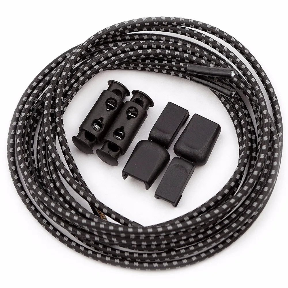 Elastic No Tie Shoe Laces Round Bungee Locking System Polyester Shoelace For Sport Shoe