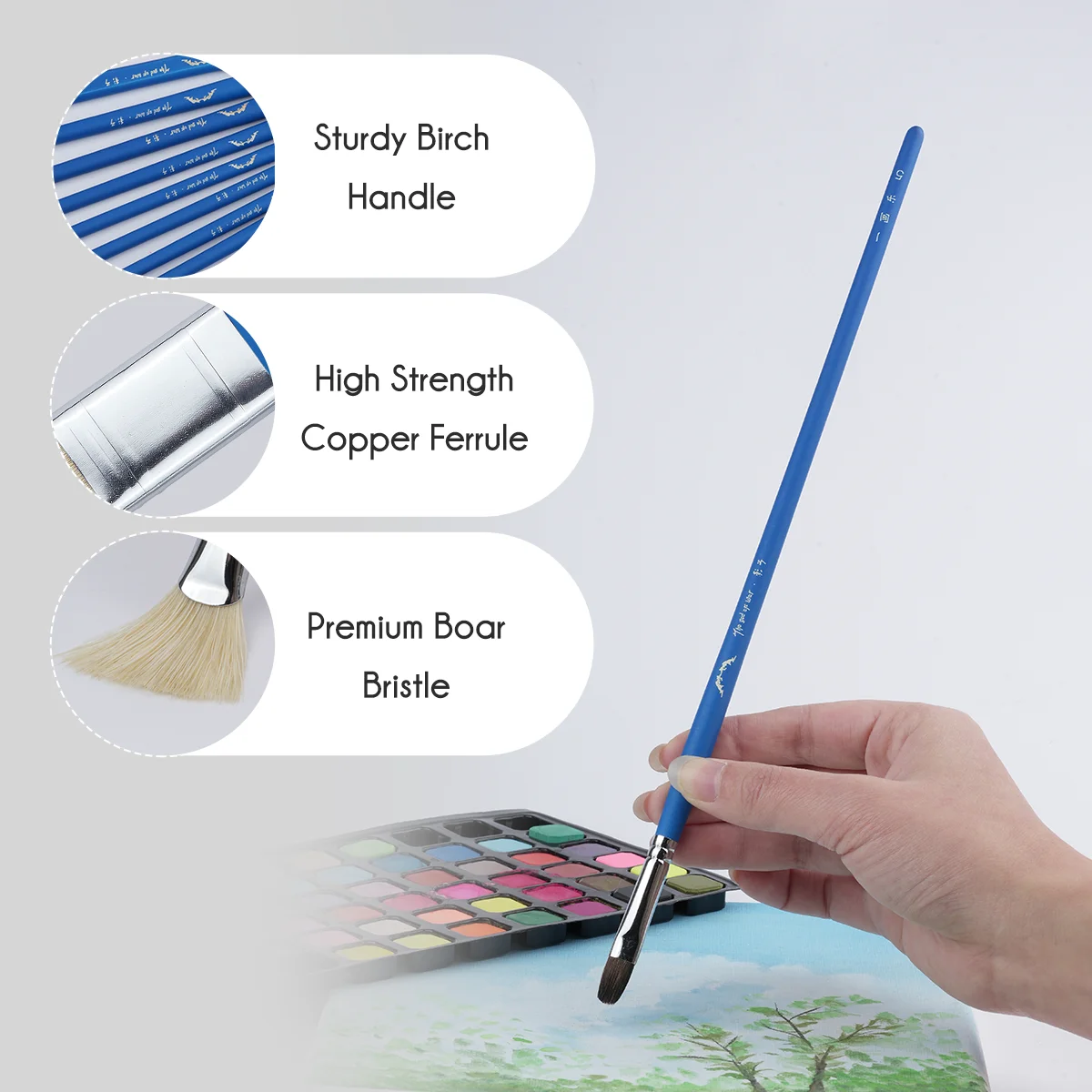 Professional 10 Pcs Artist Watercolor Sable Paint Brushes Round Tip Flat Dagger Oval Wash For Detail Watercolor Painting