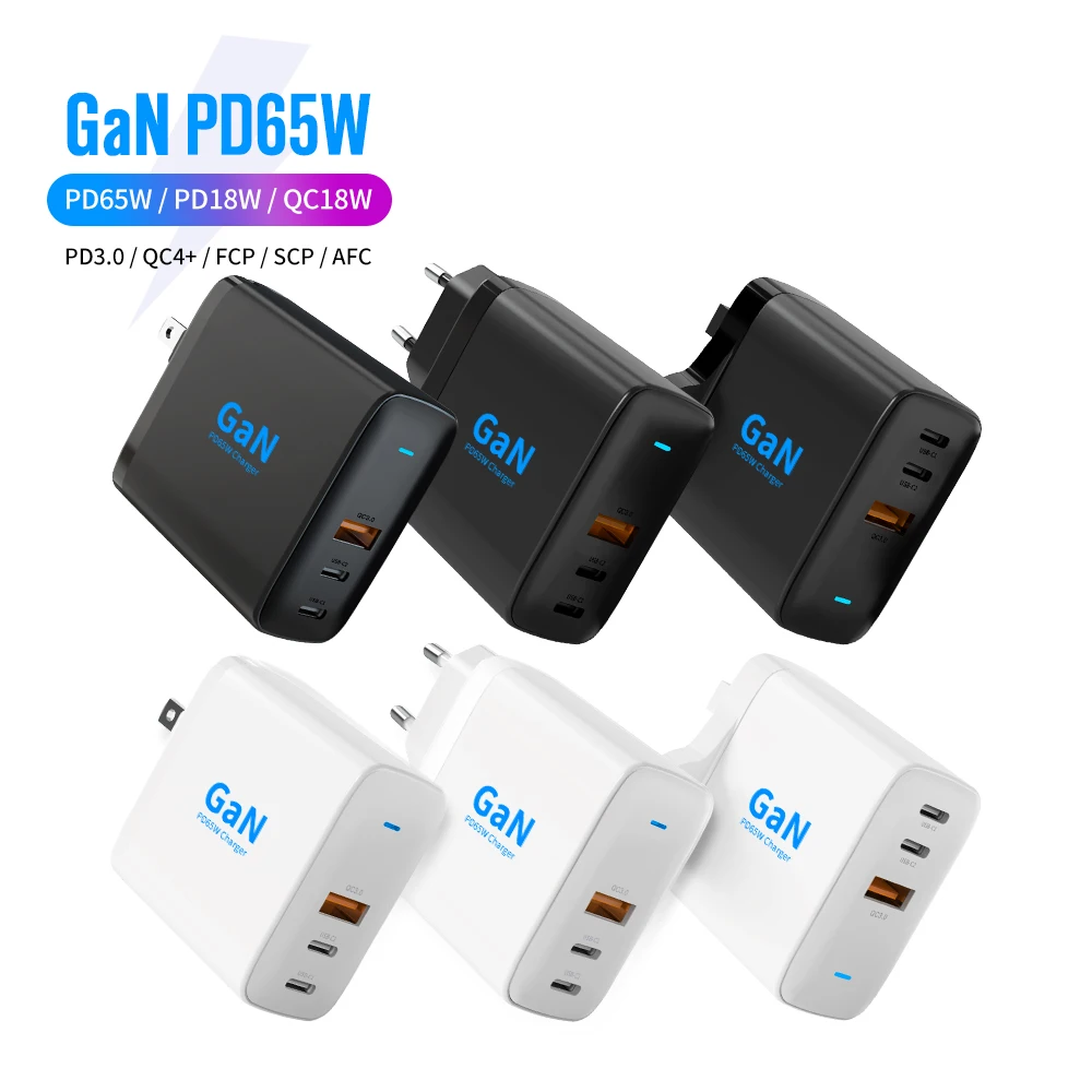 usb Qc 4.0 65W Pd 3.0 type-c wall 3 port high power Charger For Huawei Xiaomi Iphone