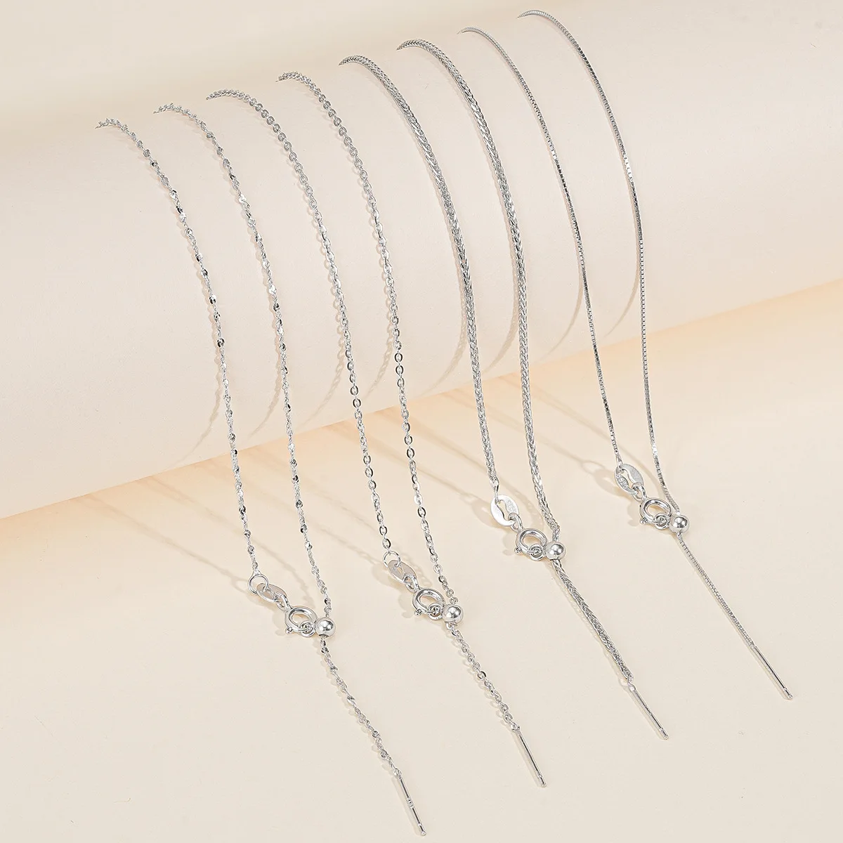 45CM S925 Sterling Silver Needle Bead Universal Chain With Spring Clasp Adjustable Box Chain Necklace  For DIY Necklace Making