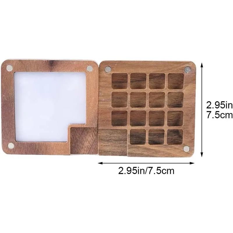 Wooden Mini Travel Paint Palette 15 Grids Magnetic Palette Box for Watercolor Painting Paint Saver with Lid and Mixing Tray