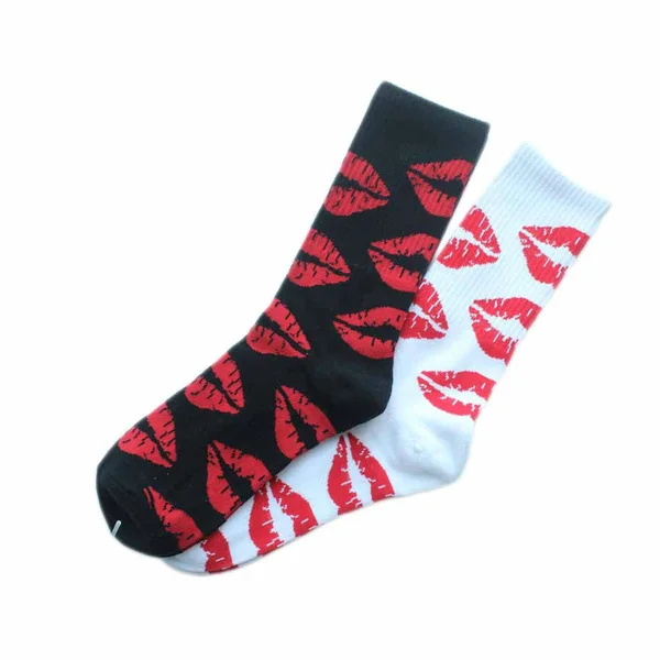 Fashion Cute Long Crew Sock Of Red Lip Kiss Pattern For Men Women Skate Hiphop Fixed Gear Black And Sox