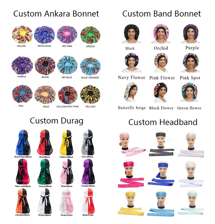 
2021 Designer Silk Custom Logo Luxury Long Braid Headbands Women HairSatin Wraps Bonnets 