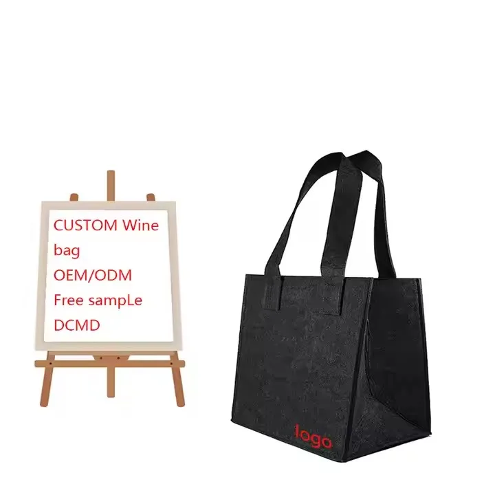 Free sample BSCI Factory Eco friendly Fashion customized printing logo wholesale felt wine bags plant