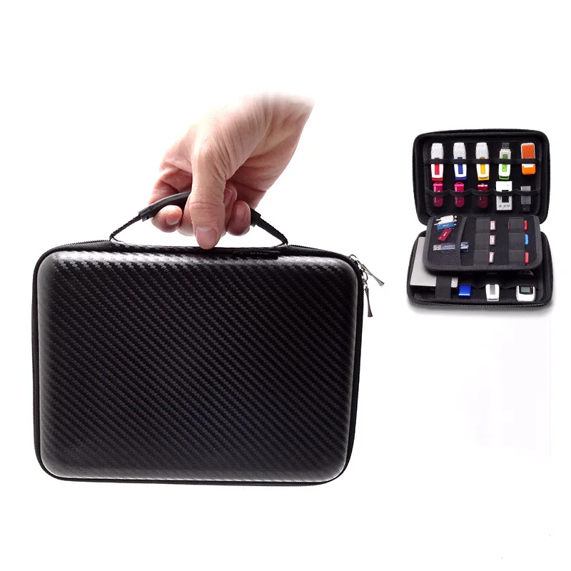 HOT SALE Portable Eva Case Carbon Waterproof Shockproof Protective Fibre Bag for U Disk Bank U Shield Bag Certificate Card
