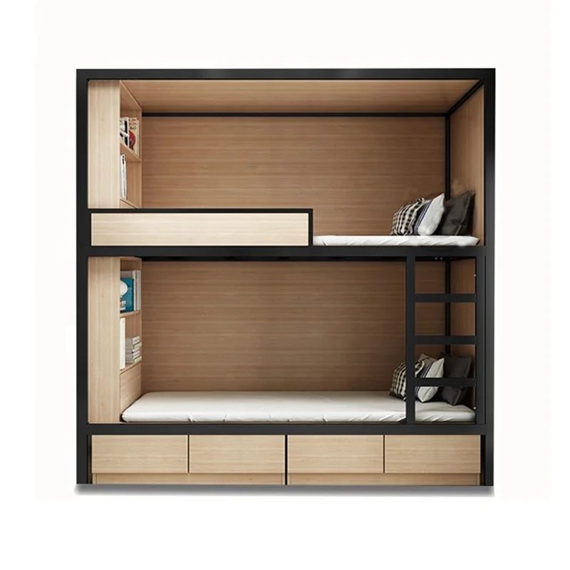 Capsule Bunk Bed with Rod Ladder and Curtain Durable Dormitory School Inn Hostel Latest Design Metal Modern Hotel Bed 1.0-1.2mm