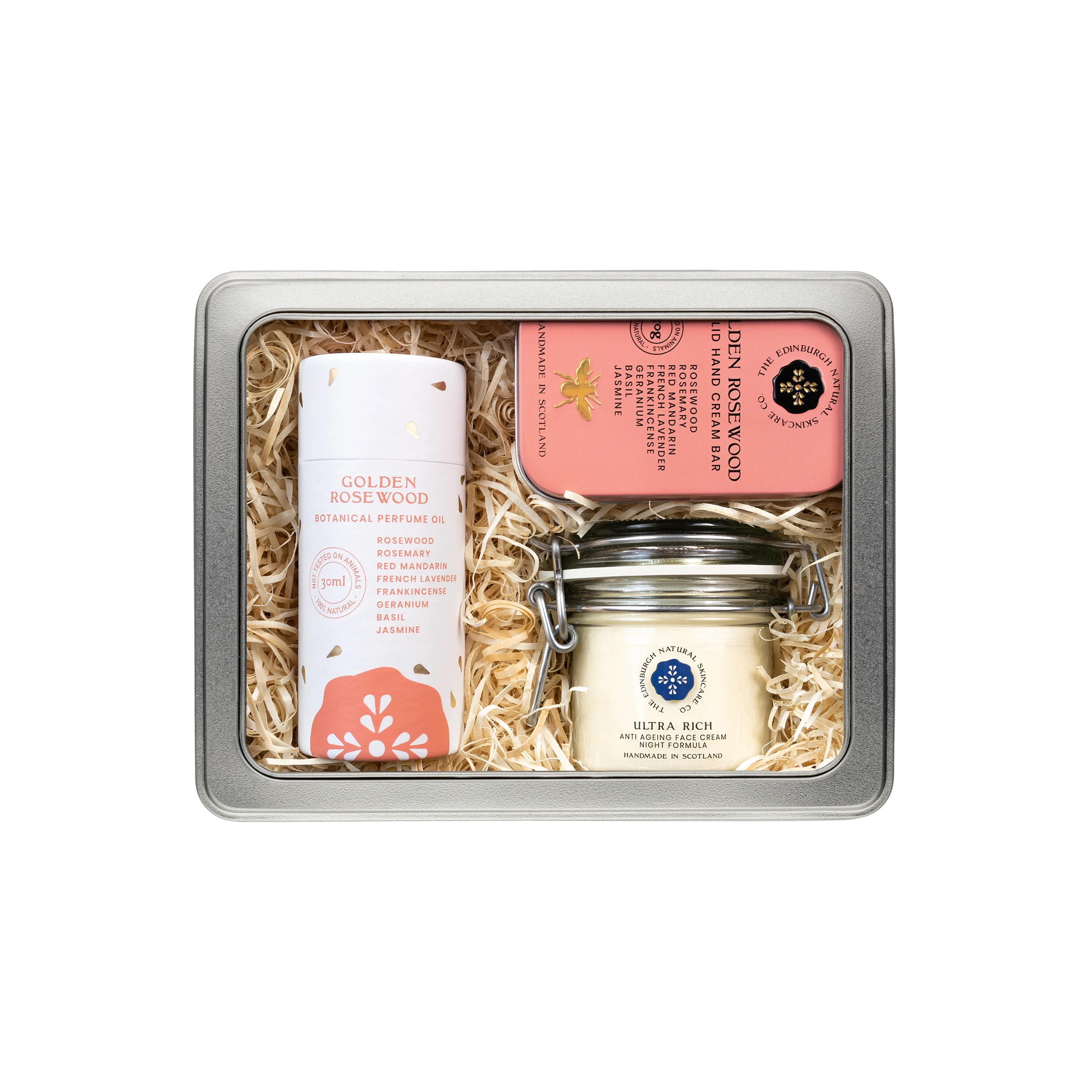 Golden Rosewood Gift Box (Large) with perfume oil - 100% Natural Handmade in Scotland - The Edinburgh Natural Skincare Co.