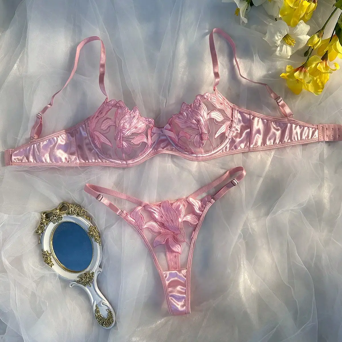 Lingerie Sexy  PInk Bra Bralette Langery For Lady Lingerie Hilos Lenceria The Bra Set Transparent Hot Pretty