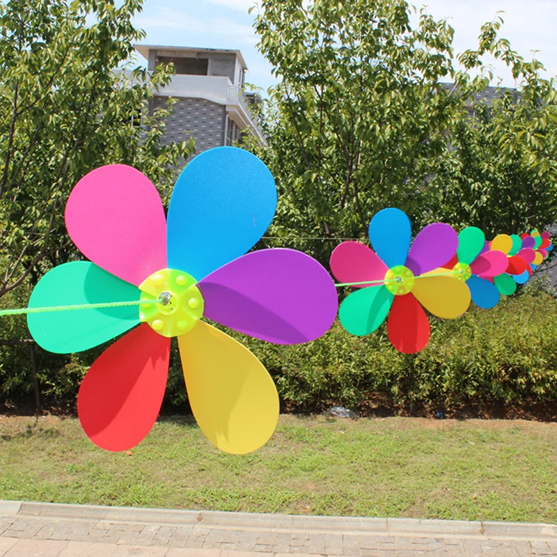Hot-Sell Six-Piece Assembled Plastic Flower String Windmill for Outdoor Courtyard Garden Decoration or Gift Giving