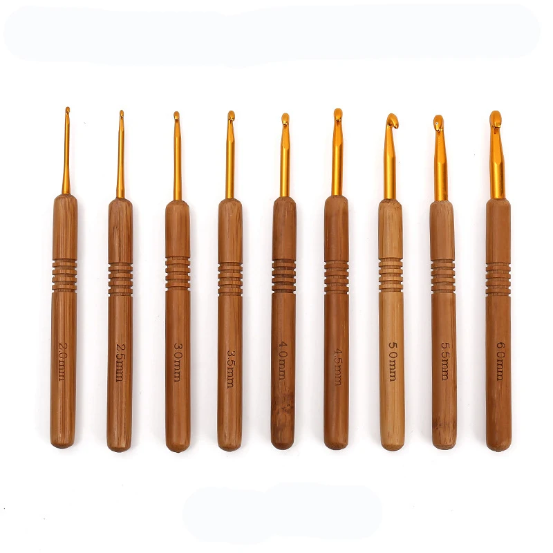 Crochet Hook with Bamboo Handle Aluminum 2-6mm Knitting Needle Crochet for Weave Sewing Needles Tool