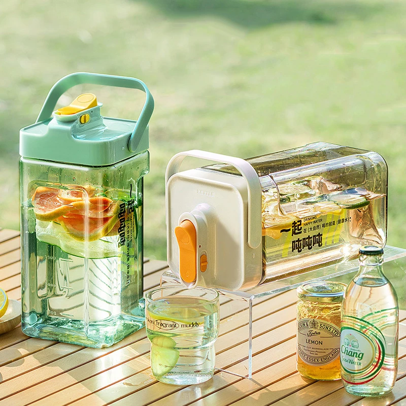 3.5 -4Liters Water Bottle with Faucet Large-capacity Fruit Tea Drinking Bottle Outdoor Camping Sports Kettle Portable Plastic Cu
