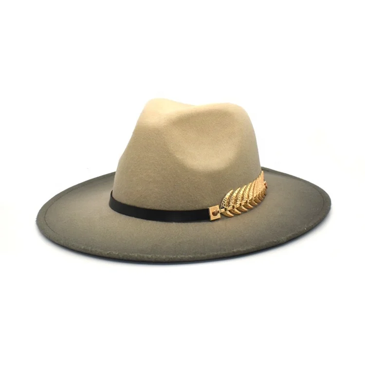 Hot Gradient Autumn Winter Sun Fedora Hat Classical Imitation Wool Cap Wide Brim Felt Women Men Winter Fedora