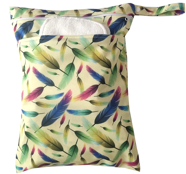 Naughty baby waterproof cloth diaper wet bag two pockets nappy Pail Liner 30*40 CM double Zipper travel Bag