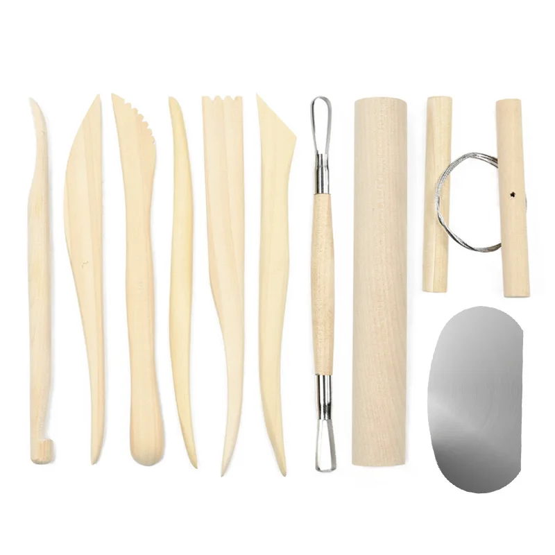 Ceramic clay sculpture wood tools 10-piece set of billet trimming clay sculpture multi-functional engraving ceramic tools