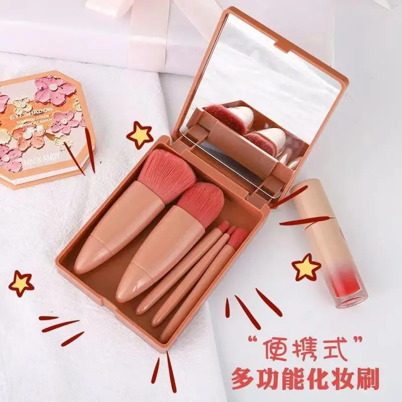 Customization 5 Pieces of Makeup Brush Set Portable With Mirror Multifunctional Powder Blusher Beauty Tool