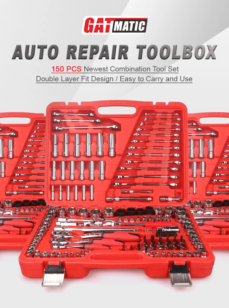 Custom Mechanics Complete Professional Portable Heavy Duty 150 Pieces Auto Repair Tools Tool Sets Box Socket Wrench Set